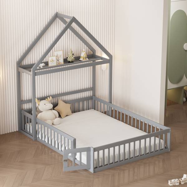 Kinderbett SafeHomey Ⅰ Grau - Holzwerkstoff - 154 x 198 x 205 cm