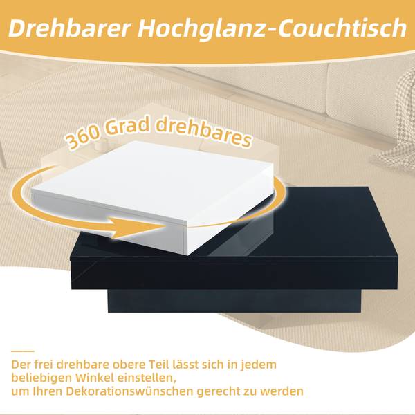 Drehbar Couchtisch Ourea Ⅱ Schwarz - Weiß - Holzwerkstoff - 60 x 36 x 103 cm