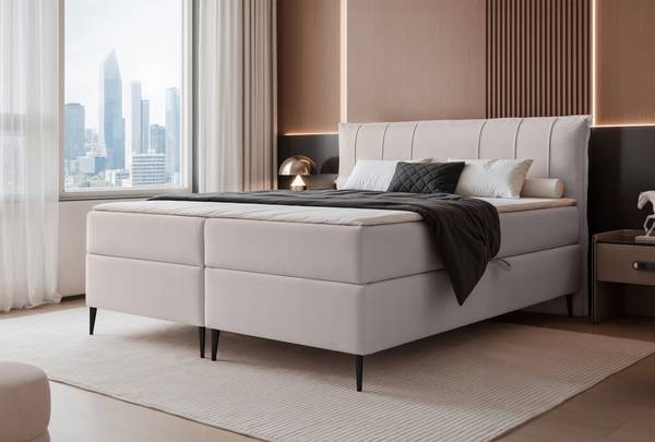 Boxspringbett SUZI Grau - Samt - 140 x 115 x 210 cm