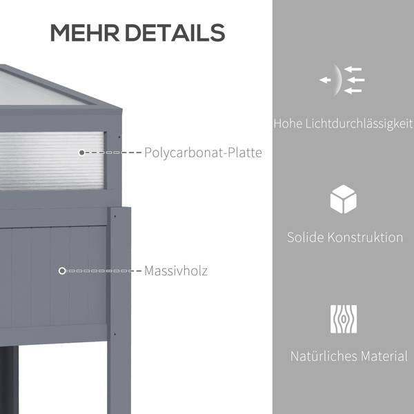 Hochbeet 845-655GY Grau - Massivholz - 54 x 122 x 120 cm