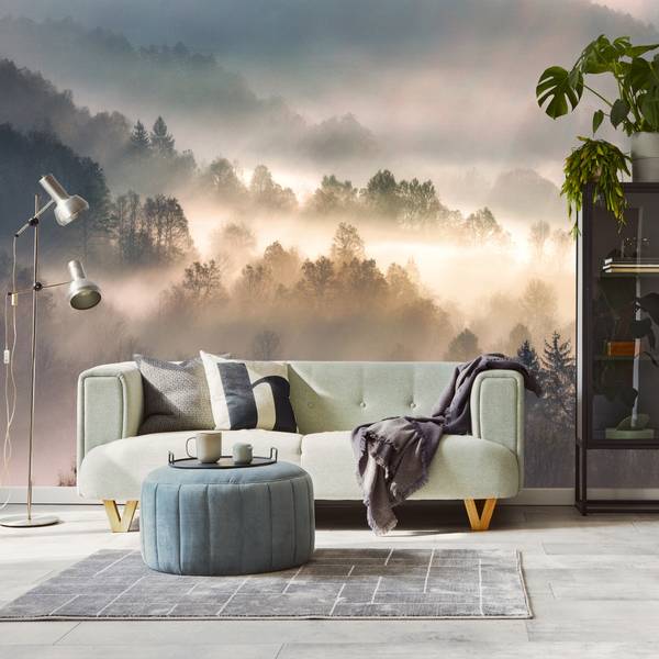 Fototapete Consalnet Forwall Fotobehang, bos, mist, natuur, bomen, landschap, Scandinavisch, woonkamer, slaapkamer, vlies, behang, uv-bestendig, gereed voor montage (13026, V8 (368 x 254 cm) 4 banen
