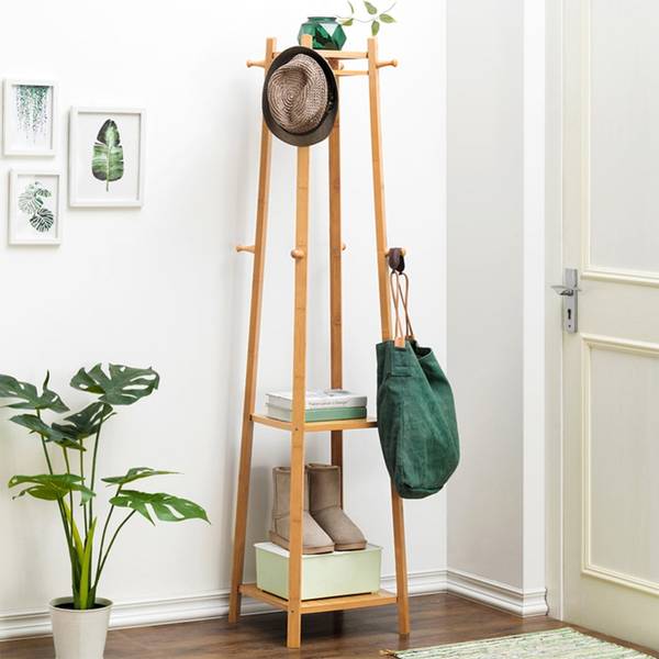 Garderobenständer Kleiderständer Holz Beige - Bambus - 39 x 169 x 39 cm