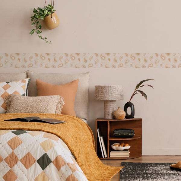 Tapetenbordüre ORNAMENTE Paisley Muster Beige - Weiß - Fleece - 10 x 300 x 300 cm