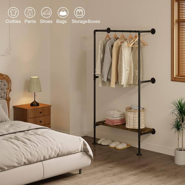 Kleiderständer Kaltrina Schwarz - Braun - Holzwerkstoff - Metall - 184 x 188 x 35 cm