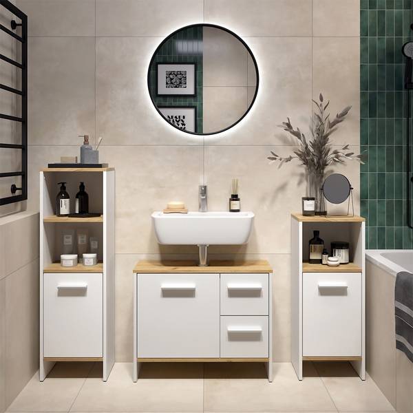 Wastafelonderkast Karli 58326 eikenhouten look - wit