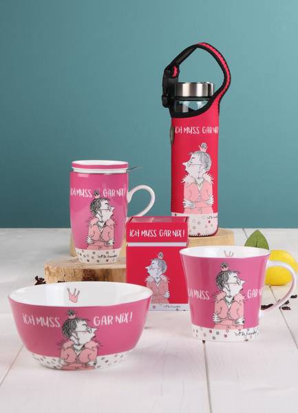 Teetasse Freundlieb - Ich muss gar nix Pink - Porzellan - 8 x 14 x 12 cm