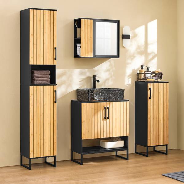 Badkameronderkast BZR202-SCH zwart - bruin - plaatmateriaal op houtbasis - 30 x 70 x 60 cm