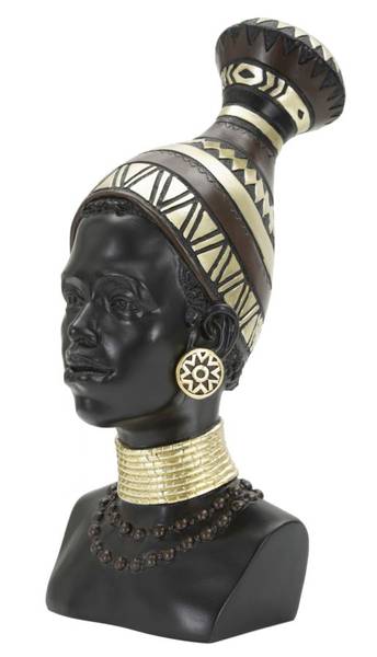 Dekorative Frauenkopf-Statuette Schwarz - Harz - 23 x 39 x 19 cm