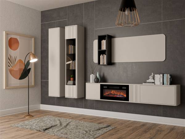 Wohnwand Philippe VIII Beige - Holzwerkstoff - 190 x 164 x 31 cm