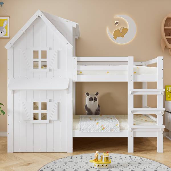 Etagenbett Huda Weiß - Holzwerkstoff - Massivholz - 111 x 192 x 205 cm