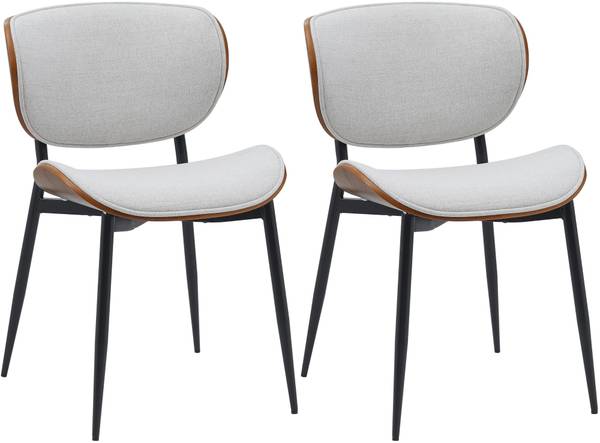 Esszimmerstuhl Enid 2er Set Creme - Walnuss Dekor - 2er Set - Textil
