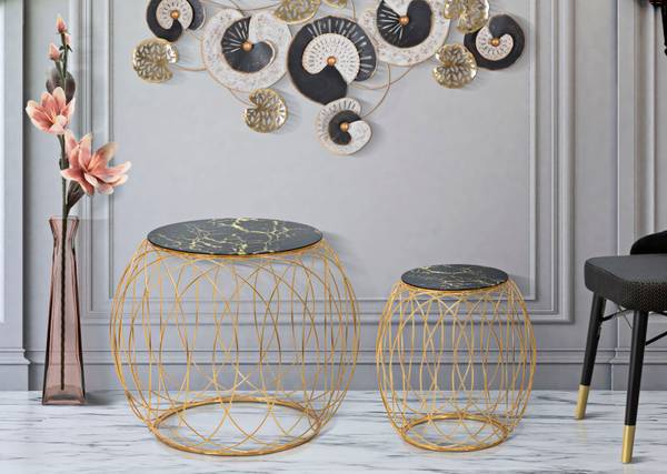 Beistelltisch Ball 2er Set Gold - Metall - 56 x 56 x 68 cm