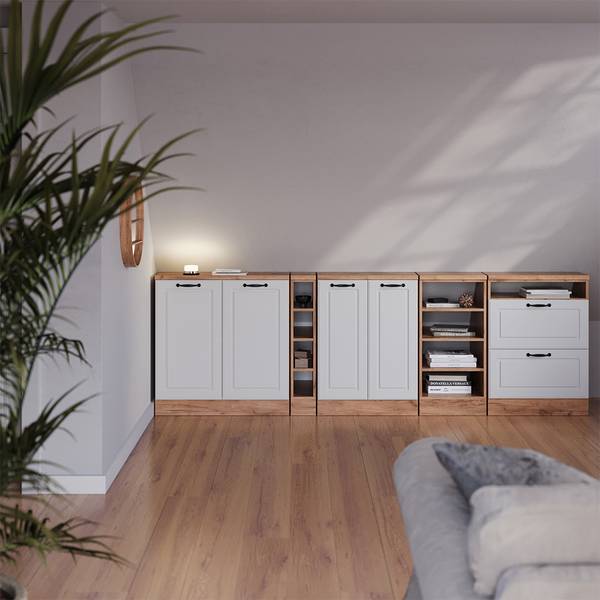 Dachschrägenschrank Rion 59994 Eiche Landhaus Dekor - Eiche Dekor - Weiß