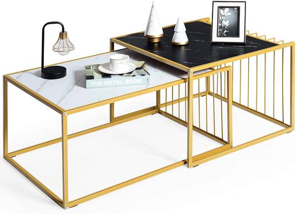 2 x Beistelltisch Set Weiß - Metall - 53 x 39 x 80 cm