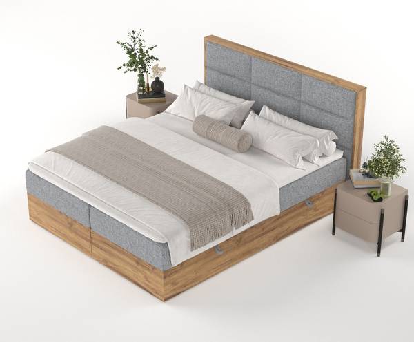 Boxspringbett Ikigai mit Topper Grau - Liegefläche Breite: 160 cm