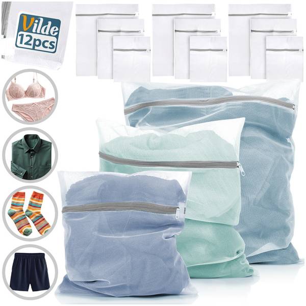 Wäschenetze 12er Set Weiß - Polyester - 45 x 1 x 52 cm