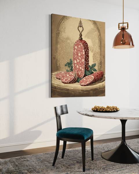 Wandbild küche salami essen 80 x 120 cm