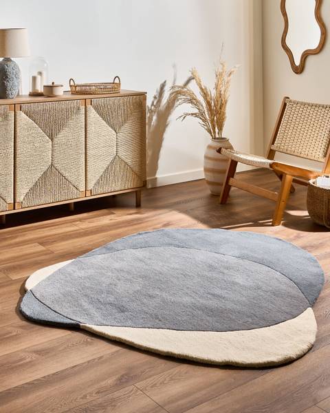 Teppich MYSURU Beige - Grau - Echtfell - 160 x 160 cm