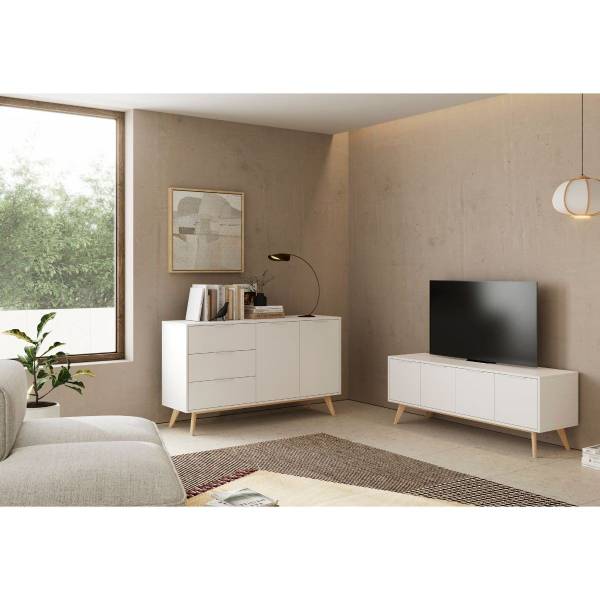 Sideboard mit Türen CAMPUS Weiß - Massivholz - 40 x 81 x 140 cm