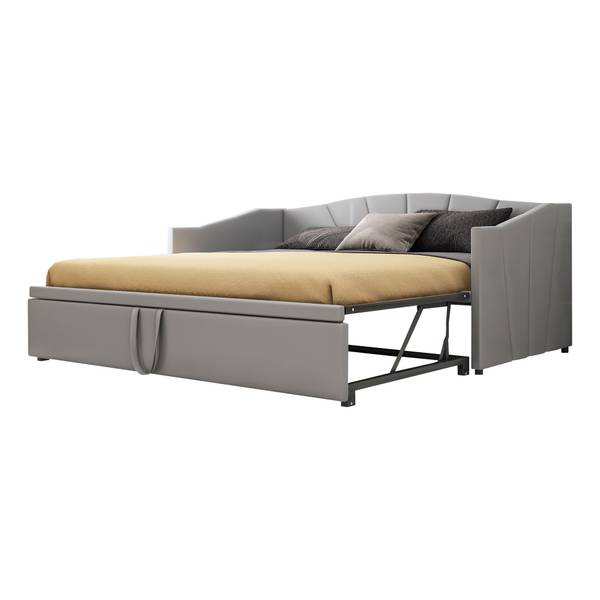 Tagesbett Ausziehbett Leto Ⅰ Grau - Polyester - Samt - Kiefer - Stahl - 188 x 74 x 212 cm