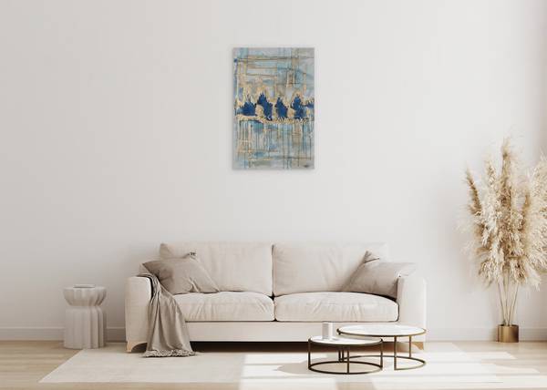 Tableau peint à la main Lignes Elaris Doré - Coton - 60 x 90 x 4 cm