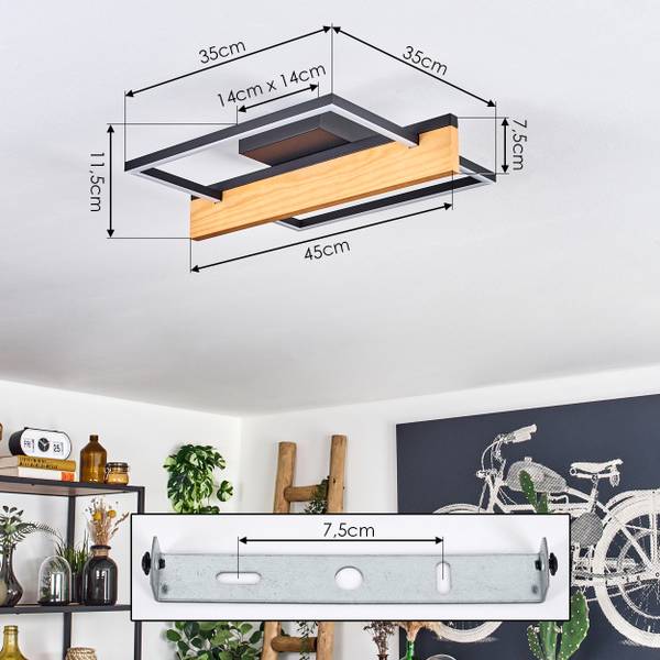 Deckenleuchte Palermo Schwarz - Weiß - Holzwerkstoff - Metall - 12 x 50 x 40 cm