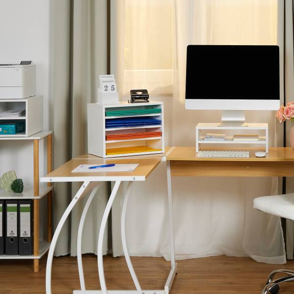 Support écran avec compartiment Blanc - Bois manufacturé - 40 x 14 x 24 cm