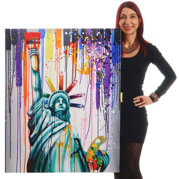 Olieverfschilderij Vrijheidsbeeld textiel - 80 x 100 x 3 cm