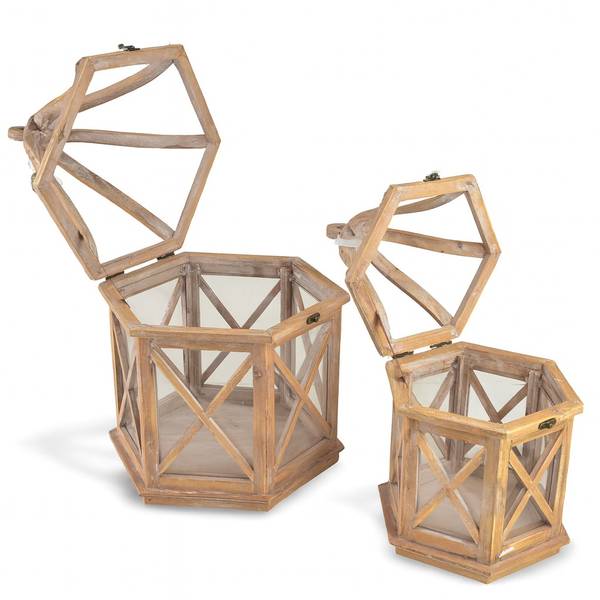 Laternen LOKKE 2-er Set Beige - Massivholz - 34 x 52 x 34 cm