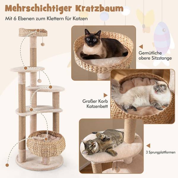 Kratzbaum BH32303NQDE Beige - Holzwerkstoff - 58 x 164 x 58 cm