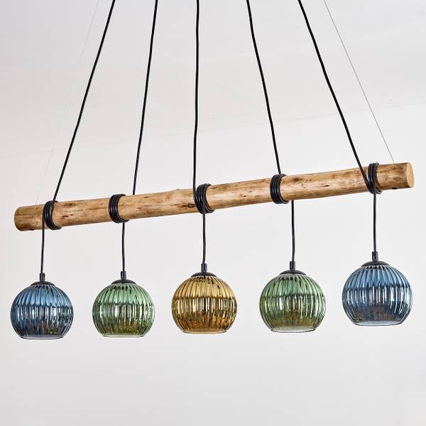 Pendelleuchte Cesaro Blau - Gold - Grün - Eukalyptus - Aluminium - Klarglas - 34 x 150 x 100 cm