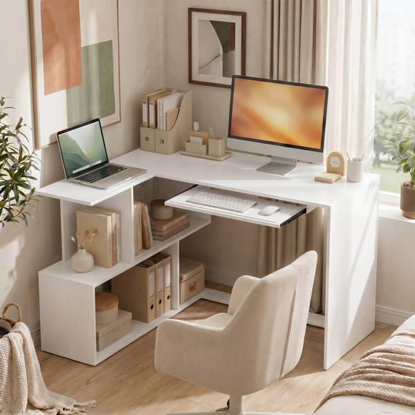 Computertisch 836-629V90WT Weiß - Holzwerkstoff - 100 x 76 x 120 cm