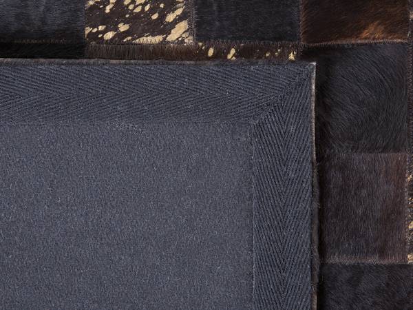 Tapis patchwork BANDIRMA Marron - Doré - Cuir véritable - 160 x 160 x 160 cm