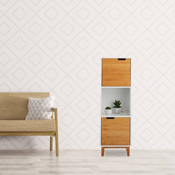 Standregal weiß Braun - Weiß - Bambus - Holzwerkstoff - 32 x 101 x 30 cm