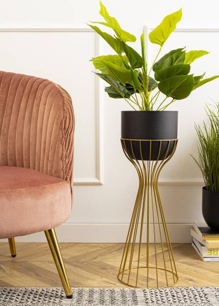 Blumenständer mit Übertopf HH-ML-10-GB Schwarz - Gold