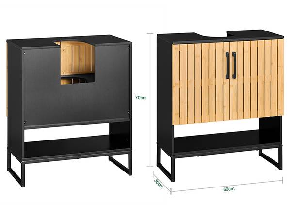 Badkameronderkast BZR202-SCH zwart - bruin - plaatmateriaal op houtbasis - 30 x 70 x 60 cm