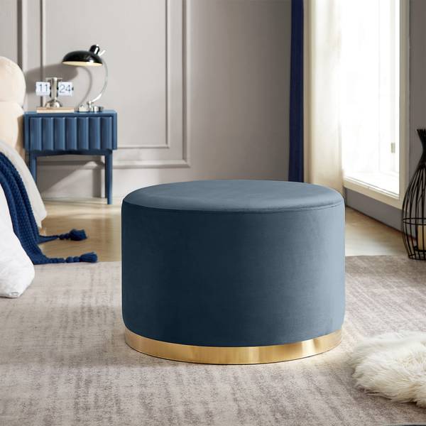 Pouf CHARLOTTE II Bleu - Velours - 60 x 40 x 60 cm