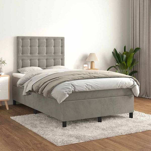 Boxspring 3017294-13 grijs - polyester - grenenhout - 123 x 128 x 193 cm
