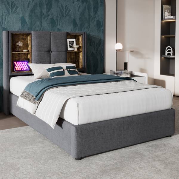Lit rembourré WireLessLade Ⅰ Gris - Largeur de la surface de couchage : 90 cm