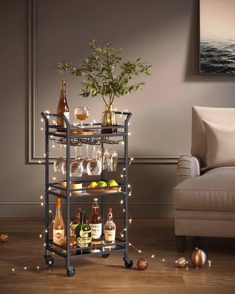 Servierwagen Victoria Schwarz - Glas - 47 x 92 x 30 cm