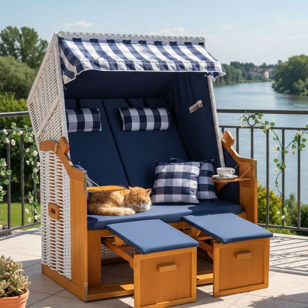 Strandkorb Ostsee 2-Sitzer Blau - Webstoff - Wacholder - 120 x 160 x 80 cm