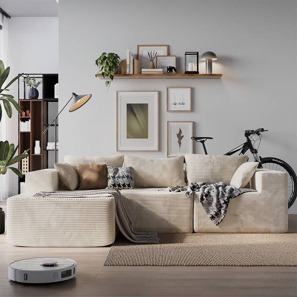 Ecksofa mit Relaxfunktion Nuvio 61466 Beige - Textil - 250 x 59 x 169 cm