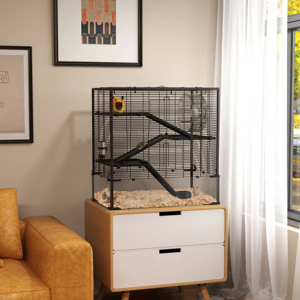 Zwerghamster-Käfig D51-442V01BK Schwarz - Metall - 49 x 80 x 79 cm
