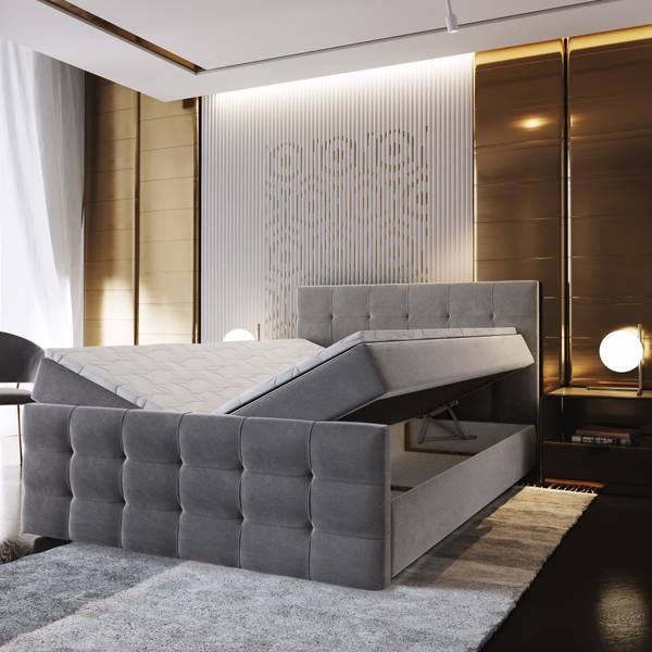 Boxspringbett AMON Grau - Liegefläche Breite: 180 cm