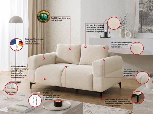 2-Sitzer-Sofa Cardea Beige