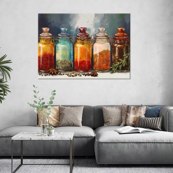 Wandbild gewürze und kräuter in flaschen 60 x 40 cm