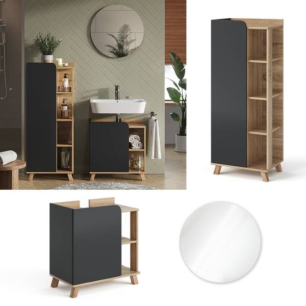 Badmöbel-Set Karen 47292 3er Set Anthrazit - Eiche Sonoma Dekor