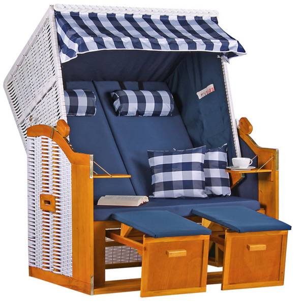 Strandkorb Ostsee 2-Sitzer Blau - Webstoff - Wacholder - 120 x 160 x 80 cm