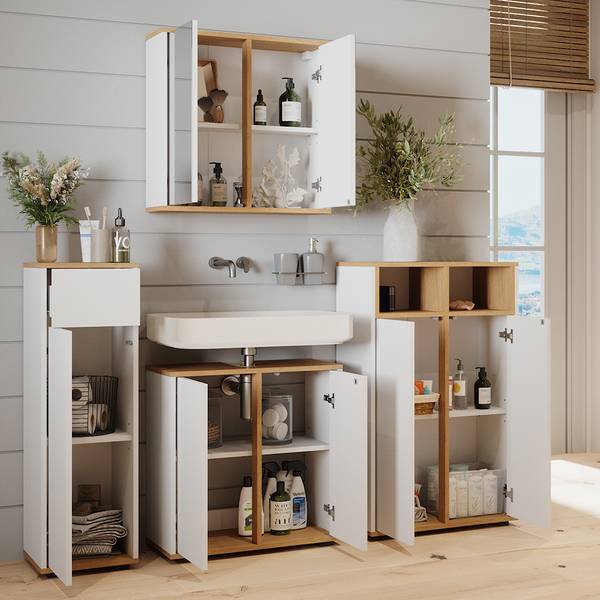 Badmöbel-Set Didi 49396 4er Set Braun - Weiß - Holzwerkstoff - 60 x 62 x 30 cm