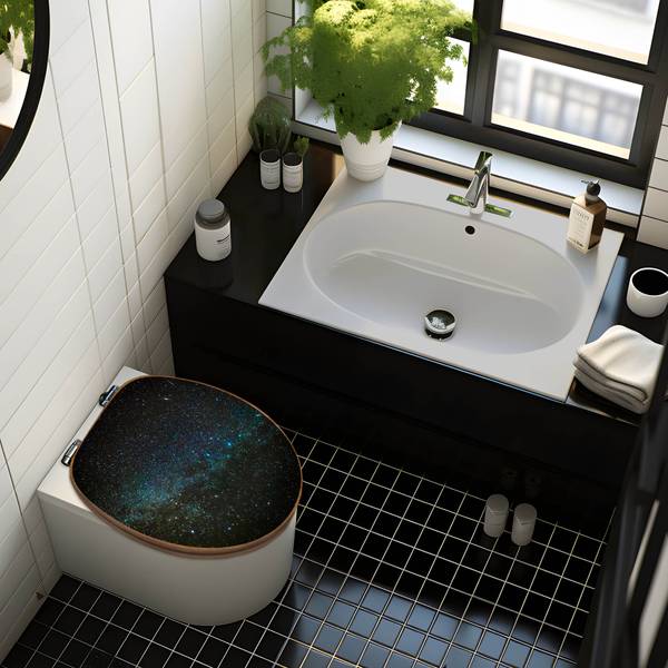 WC-Sitz mit Absenkautomatik Nachthimmel Blau - Bambus - Holzwerkstoff - 38 x 5 x 49 cm